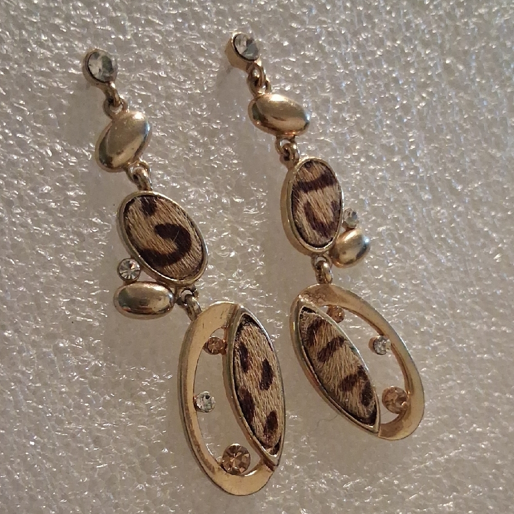 Gold and Brown Teardrop Earrings with Ornate Swirls